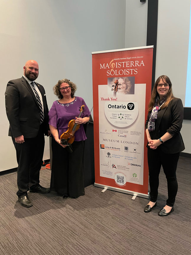 Photo: MPP Terence Kernaghan, Artistic Director Annette-Barbara Vogel, Magisterra Soloists President of the Board Carol Dyck